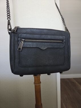 Rebecca Minkoff Black Leather Crossbody Bag with Gunmetal Chain